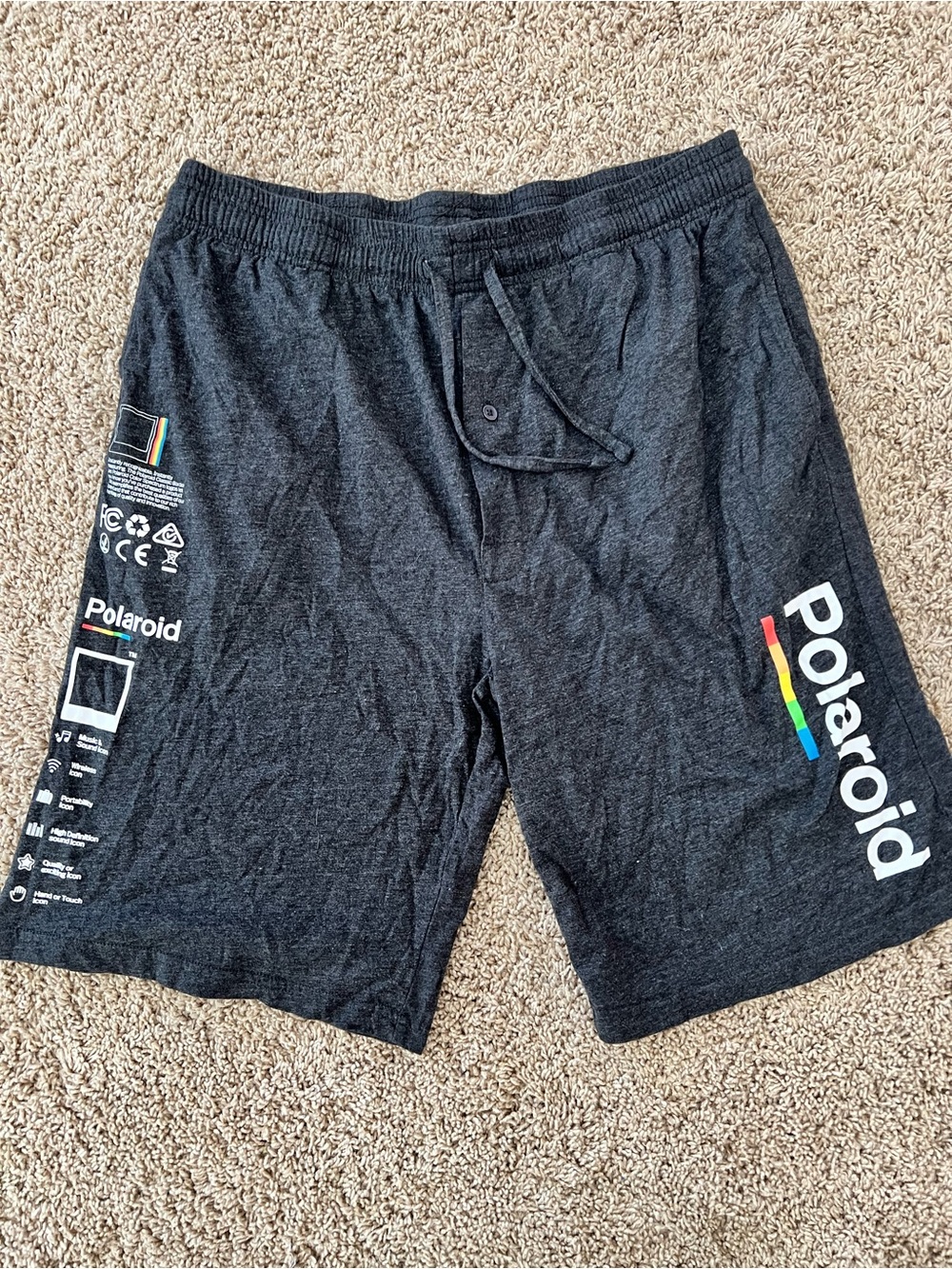Polaroid Men's Charcoal Black Lounge Shorts with Rainbow Logo